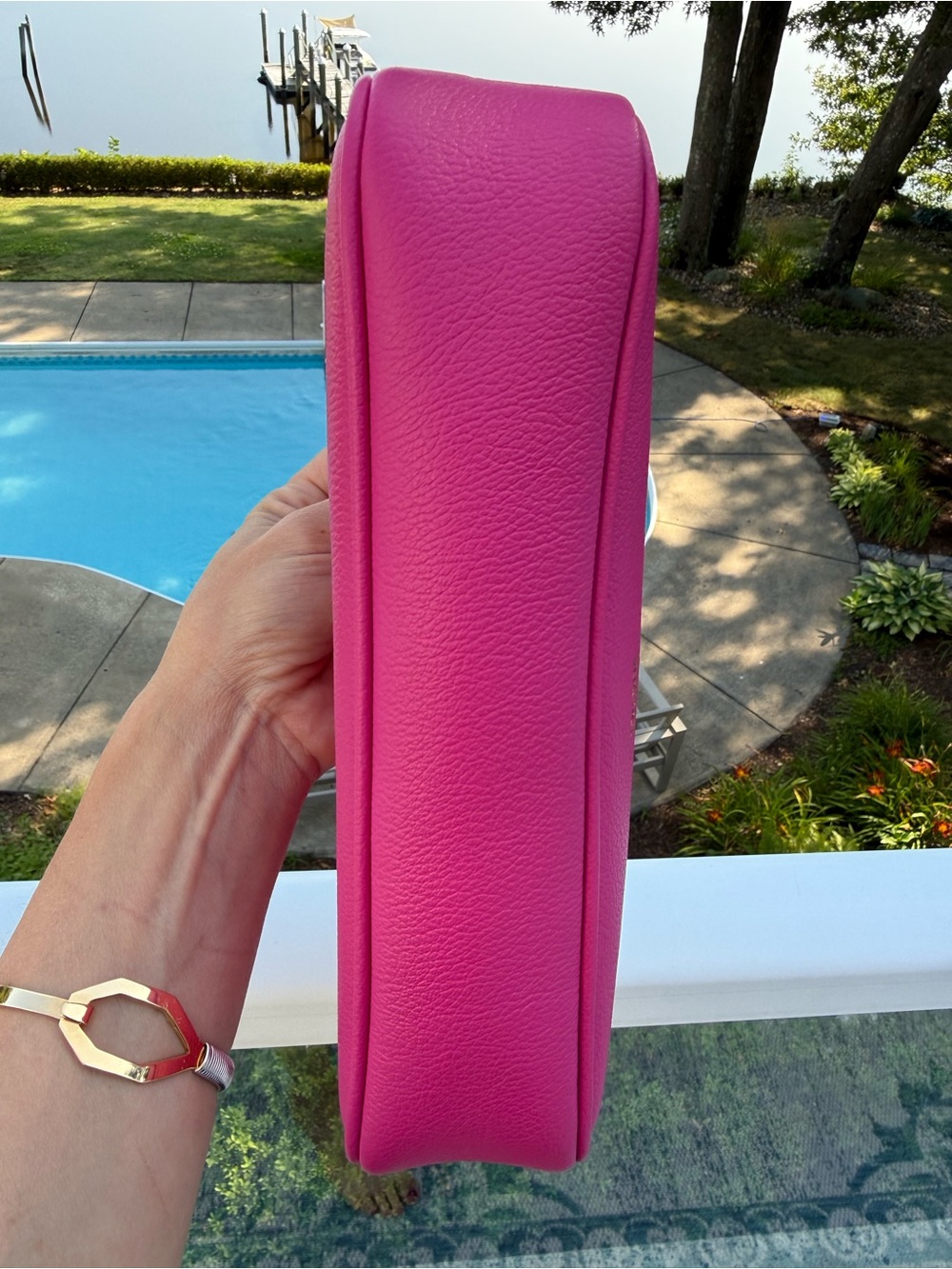 Versace La Medusa Vitello Shoulder Bag Hot Pink Gold Like New - Picture 11 of 12